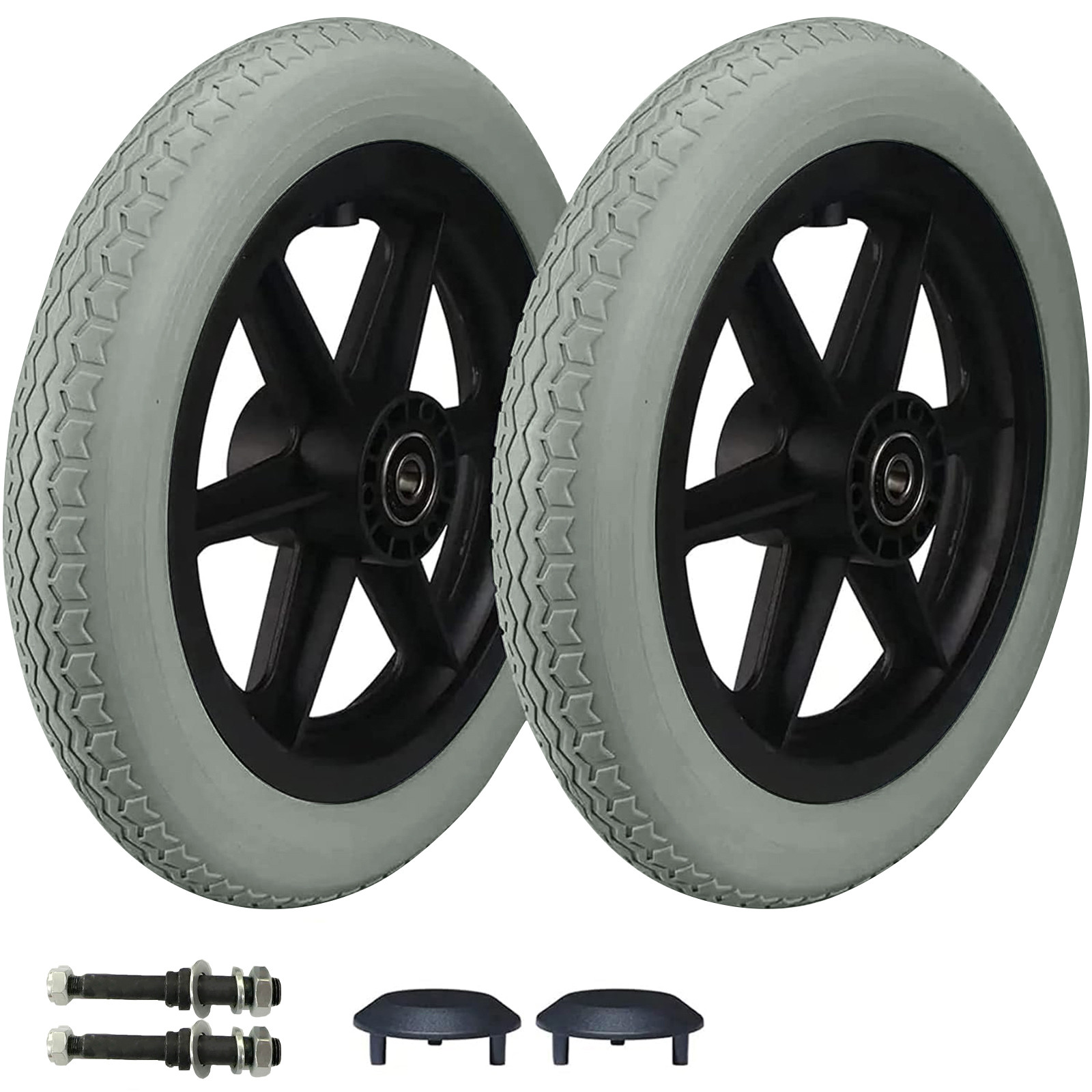 LUCKYXTT 12 Inch Wheelchair Rear Wheel Assembly, 12 1/2 X 2 1/4, 2pc Spare Tire, Gray Solid Tire, Rear Wheel Accessory Together With 12 Inch Wheelchair Rear Wheel